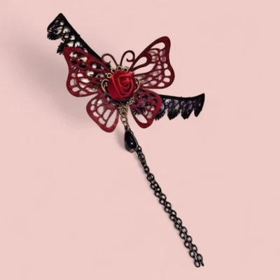 GARGANTILLA MARIPOSA BORGOÑA encaje negro rosa gótico fairycore caprichoso collar T5 Foto 1 de 4
