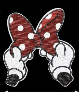 🔥 Minnie Mickey Mouse Hand Red Bow 10" Tall Embroidered Iron on Patch w/Sequins - Picture 1 of 15