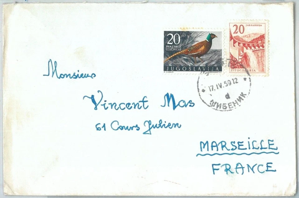 70170 - Yugoslavia - HISTORIA POSTAL - PORTADA a FRANCIA 1959 - PÁJAROS Foto 1 de 1