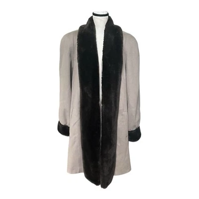 Vintage Alorna Wool Blend Coat with Faux Fur Trim Union Made USA 90s Tan Pink L - Image 1 of 4