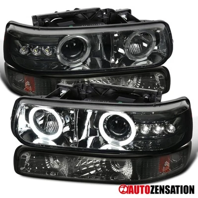 Fit 1999-2002 Chevy Silverado Smoke Halo Projector Headlights+Bumper Lamps 00 01 Foto 1 de 4