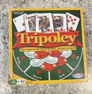 TRIPOLEY 'Deluxe Mat 版本' 游戏 Michigan Rummy, Hearts, & Poker 全新未拆封 — 第 1/4 张图片