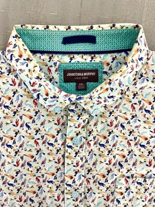 Camicia uomo Johnston & Murphy stampa tucano manica corta colletto cotone blu taglia XXL - Foto 1 di 7
