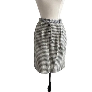 VINTAGE Pencil Skirt Womens Sz 8 Grey Wool Houndstooth 1960s Preppy - Picture 1 of 9