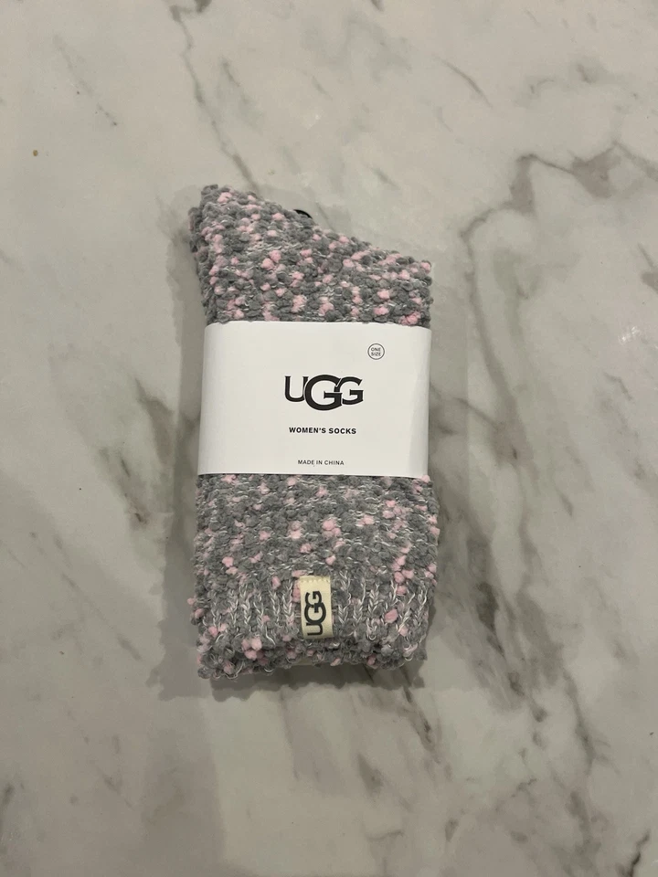 UGG AUSTRALIA UGG Women’s Socks Uk 3.5-8.5 Slouchy Crew Socks.speckled Grey Pink Brand New