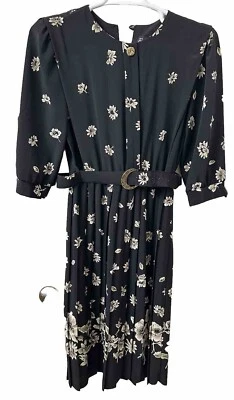 Vestido Breli De Colección Años 80 Floral Cinturón Plisado 10 EE. UU. Cachicho Hada Grunge Cuadrado Foto 1 de 4