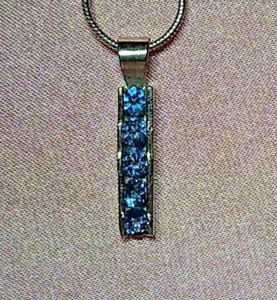 5 STONE LONDON BLUE TOPAZ 4mm PENDANT- .925 STERLING SILVER 1.50ctw - Picture 1 of 7