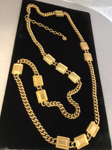 "Collana stazione geometrica Givenchy placca d'oro vintage catena a maglie cubana 48"""