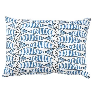 Blue and White Sardine Boudoir Cushion. Nautical Fish Print. 17x12" Cover - Picture 1 of 3