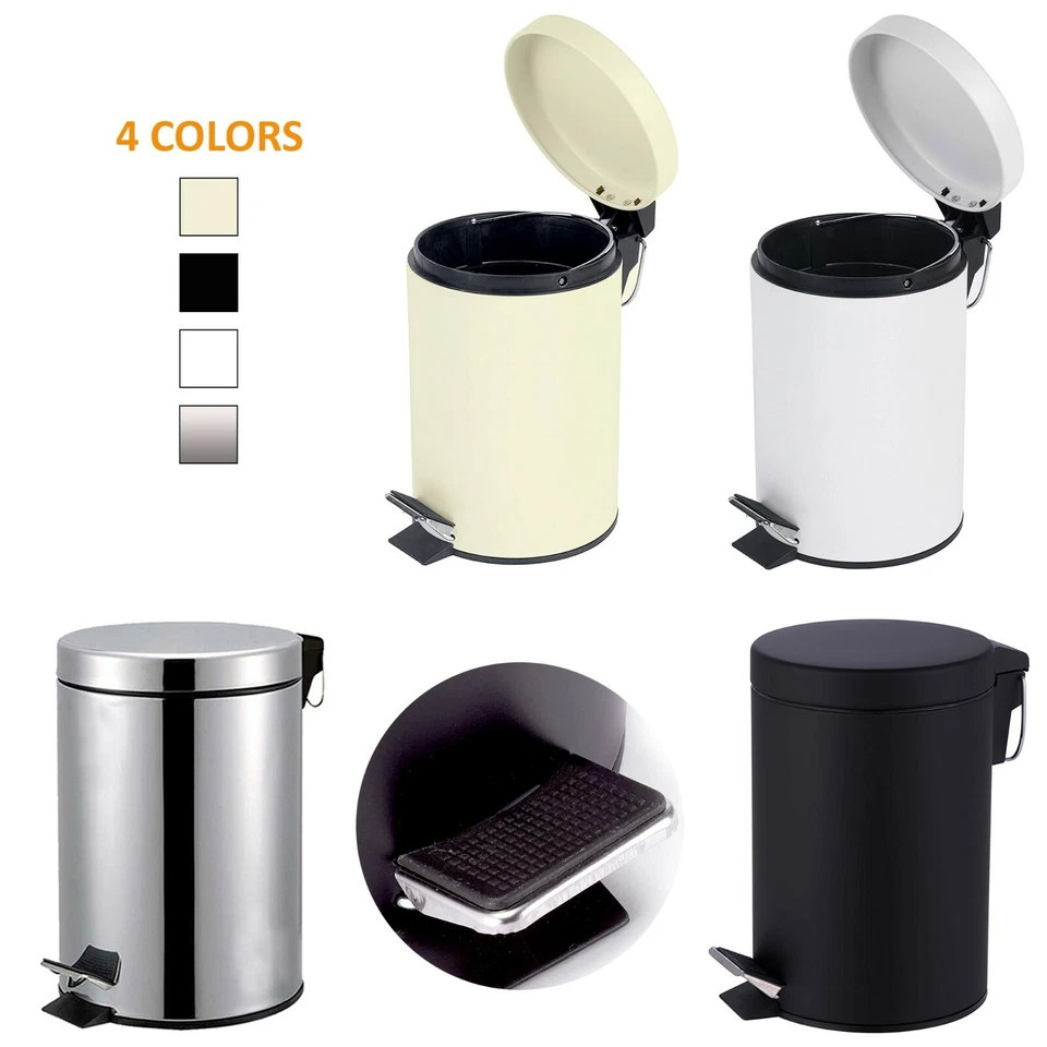  3L SILVER BLACK WHITE CREAM KITCHEN BATHROOM TOILET PEDAL BIN  5L 12L 20L 30L - Image 1 of 1