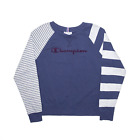 CHAMPION Damska Niebieska Regular Stripes Duże logo Okrągły dekolt Bluza S