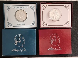 1982 George Washington Silver Commemorative Half Dollar Set Proof & UNC With COA - Picture 1 of 8
