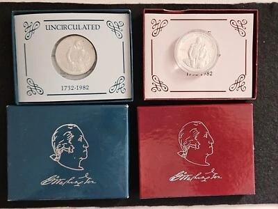1982 George Washington Silver Commemorative Half Dollar Set Proof & UNC With COA - Image 1 of 4
