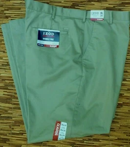 IZOD AMERICA CHINO PANTALONI KAKI UOMO CLASSICI COTONE ANTIRUGHE LISTA $75 - Foto 1 di 7