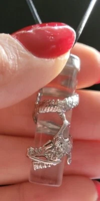 Pendant Silver Tone Dragon Wrapped Around Glass On Waxed Leather 44cm Cord - Image 1 of 4