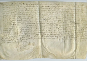 Acquêt de terre. Seigneurie des Houlles aux Essarts (Eure). Signé Pollard. 1597. - Picture 1 of 4