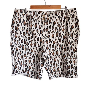 Chico's Shorts Women's XL 3 Brown Animal Print Bermuda Linen Blend Cheetah - Picture 1 of 10