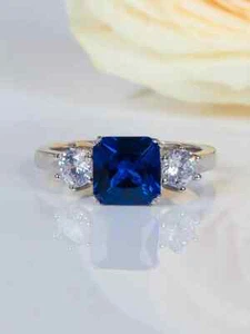 2.50 Ct Cushion Cut natural Sapphire Diamond Engagement ring 14K White Gold 7 - Picture 1 of 7