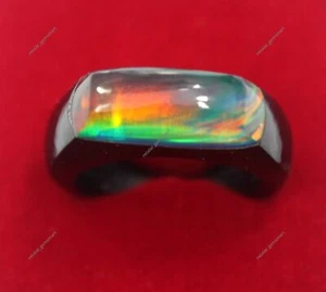 15 mm natürlicher Feueropal auf schwarzem Onyx ausgefallener Schliff Statement Ring für Männer & Frauen - Bild 1 von 7