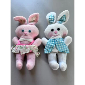 2 Rare Vintage Knickerbocker Easter Bunnies, Girl and Boy Bunny, Plush, 6 in - Picture 1 of 11