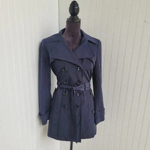 Calvin Klein Ladies Belted Trench Rain Jacket Water Resistant Navy Blue Sz S - Picture 1 of 14