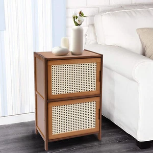 Comodino design moderno bambù comodino 2 livelli 99,20 libbre pavimento USA - Foto 1 di 14
