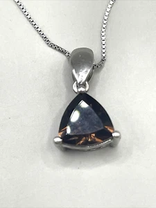 Ciondolo Vintage Topazio Fumoso Trilioni Argento Sterling & Collana 18" 925 - Foto 1 di 3