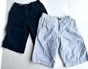 2 Pairs Cherokee Youth Medium Navy Blue Dress Shorts 8 10 Adjustable Wst Checked - Picture 1 of 8