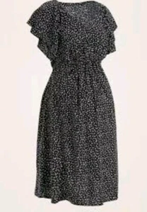Old Navy Sz M Maternity Dress Ruffle Sleeve V Neck Black Leopard Print Midi EUC! - Picture 1 of 12