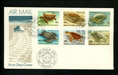 Postal History Papua New Guinea FDC #592-597 Turtle reptiles 1984 - Image 1 of 2