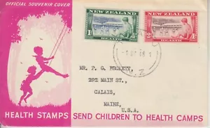 1948 TIMARU NEW ZEALAND SEMI-POSTAL HEALTH STAMPS ON FDC TO CALAIS MAINE USA - Picture 1 of 2