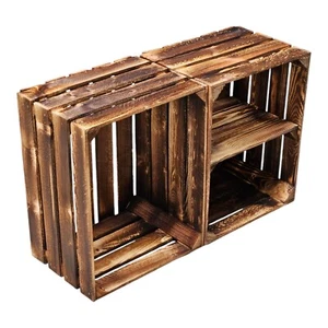 Holzkisten Weinkisten Geflammt 2er Set 50 x 40 x 30cm Ablage Kurz Dunkel - Bild 1 von 10