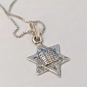 Ten Commandments Necklace Star of David Vintage Silver 925 Men Women Israel Gift - Picture 1 of 19