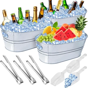 4 Gallon Ice Buckets for Parties, Galvanized Metal Ice Bucket Ice Tub with Scoo - Picture 1 of 12