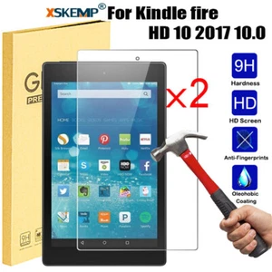 2Pcs For Amazon Kindle fire HD10 5th 7th Tempered Glass Screen Protector Cover - Picture 1 of 13