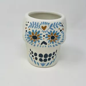 El Jimador Tequila Cup Mug Skull White Blue Day Of The Dead Face Ceramic Floral - Picture 1 of 12