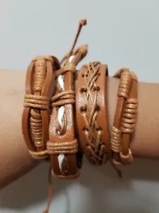Juego de 4 piezas de pulsera ajustable marrón de cuero para hombre - Imagen 1 de 2