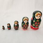 Golden Cockerel Nesting Dolls 5 Piece Russian Signed Red Hair Hand Painted Rose