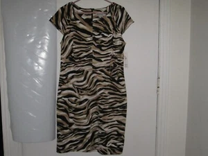 NEU SHELBY & PALMER BRAUN/HELLBRAUN/WEISS ZEBRA STRICK KURZARM KLEID -- GRÖSSE 14 - Bild 1 von 12