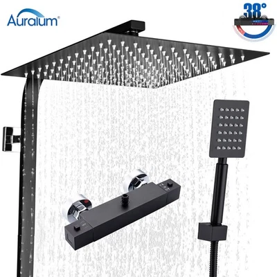 Regendusche Schwarz mit Thermostat Duscharmatur Handbrause Duschsystem Duschset - Bild 1 von 4