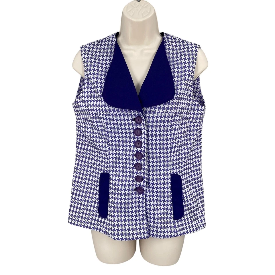 Vintage Houndstooth Vest Women Size M Artsy Retro Rare Preppy Purple Button - Image 1 of 4