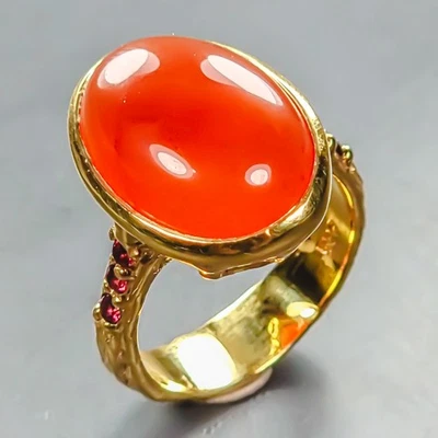 Anillo de cornalina natural para mujer de plata de ley 925 talla 7/R446306 Foto 1 de 4