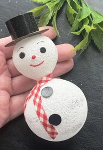 Vintage Mica Glass Snowman W/Plaid Scarf Christmas Ornament - Picture 1 of 9