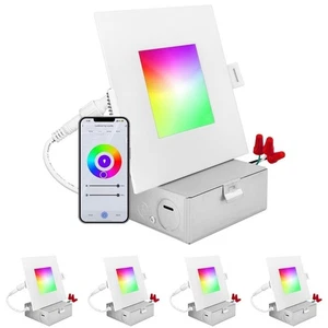 Luxrite 4 Inch Square Smart LED Recessed Light RGBW Color Changing WiFi 4-Pack - Picture 1 of 7