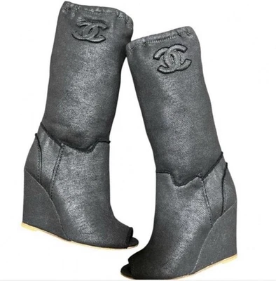 CHANEL Vintage CHANEL Coco Mark open toe wedge sz 35 - Image 1 of 4