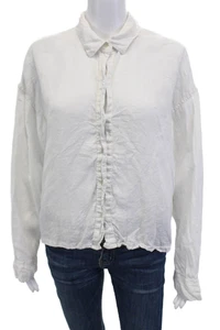 James Perse Womens Linen Collar Button Front Long Sleeve Shirt White Size 2 - Picture 1 of 6