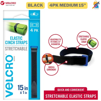 Paquete de 4 correas elásticas de velcro de 15" anillo en D ajustable de alta resistencia para exteriores Foto 1 de 4