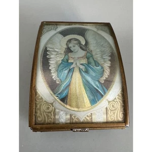 "Caja baratija ángel vintage latón y vidrio azul Via Vermont México 3""x4""" - Imagen 1 de 9