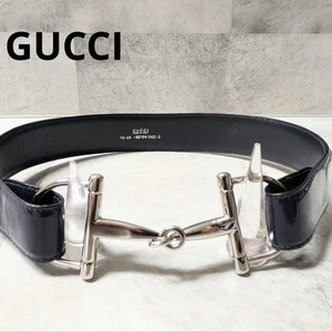 Gucci Cinturón Caballo Bit 037.194.1927 Usado Mujer Italia Vintage Azul Marino Esmalte Cuero - Imagen 1 de 24
