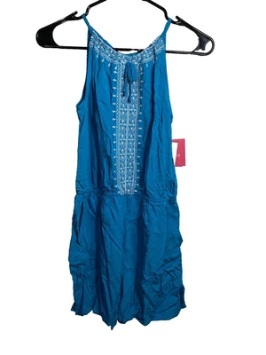 Amy Byer Niñas Mameluco Talla Grande 14 Sin Mangas Pantalones Cortos Azul Claro Bolsillos  Foto 1 de 4